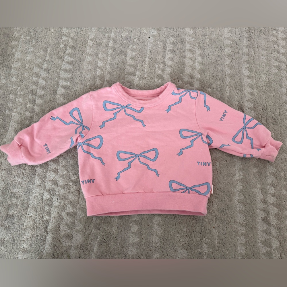 Tiny Cottons Pink and Blue Bow Sweatsuit Set 2T